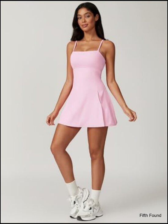 Square Neck Backless Tennis Dress with Shorts Spaghetti Strap Athletic Mini - Picture 5 of 6